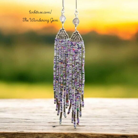 Fluorite Gemstone Beaded Fringe Cascade Shoulder Duster Dangle Earrings 5.5" - Picture 3 of 8